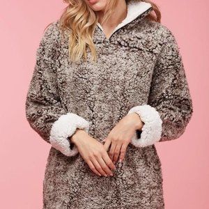 Fantastic Fawn Sherpa Pullover Quarter Zip S Brown